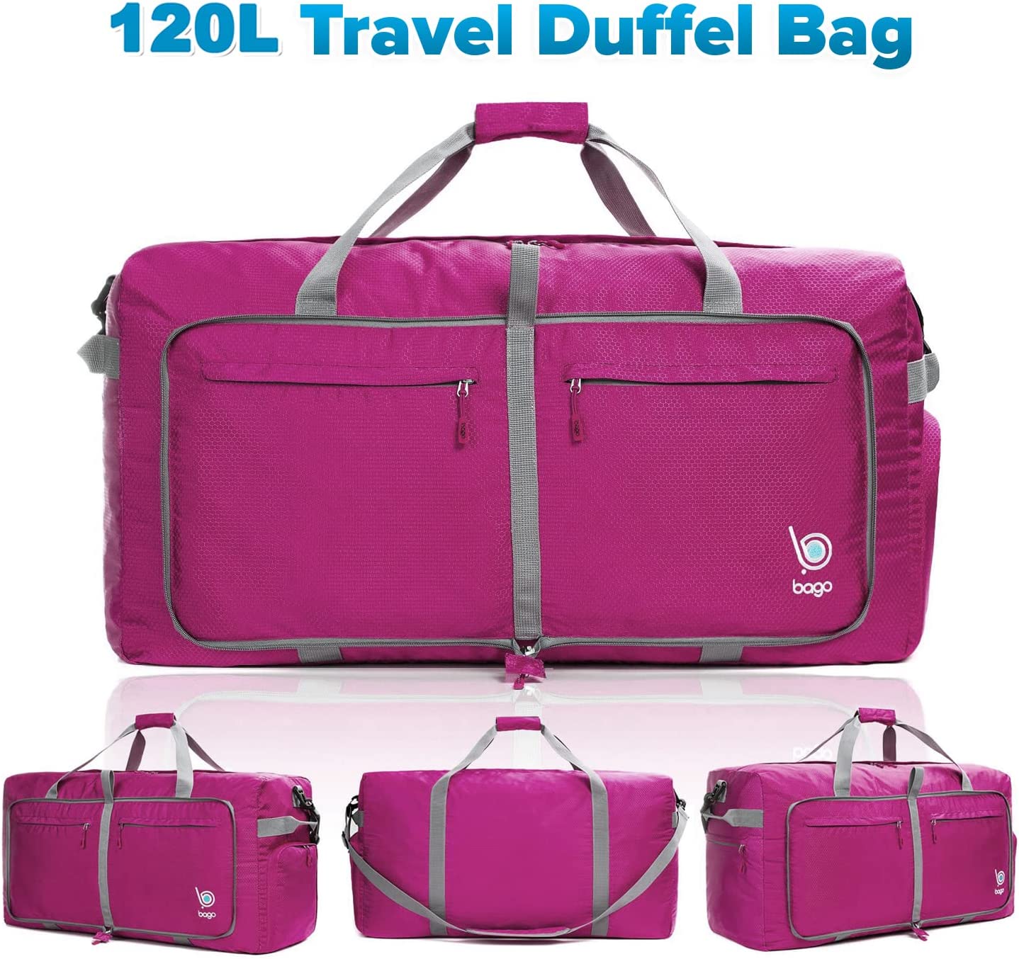Bago Travel Duffel Bags for Traveling Women & Men- Foldable Weekender Bag - 80L 27" Large Duffle Bag For Travel & Camping Bag - Packable Lightweight Overnight Luggage bag (Black) - Image 2